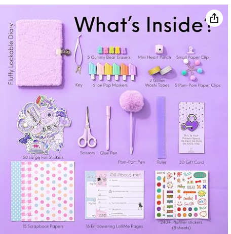purple DIY Journal Kit Lockable Diary Set Ages 8–14