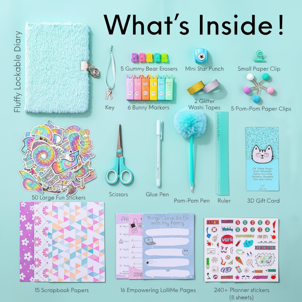 blue DIY Journal Kit Lockable Diary Set Ages 8–14