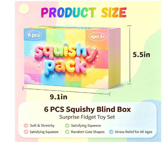 6PCS Squishy Box, Cute Squishy Toy Set