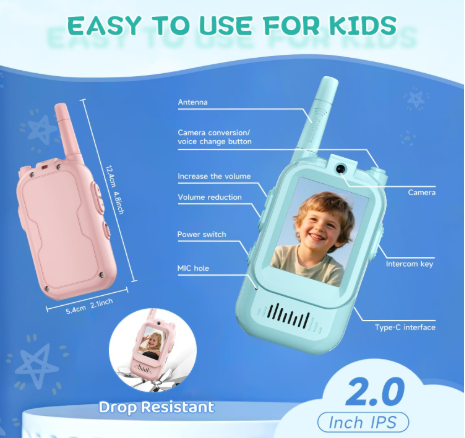 Kids Video Walkie Talkies, 2 Pack Long Range Toy Walkie-Talkie for Kids